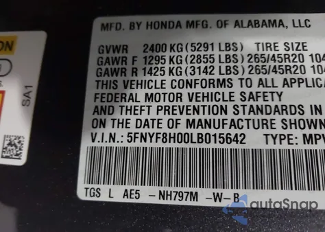 2020 Honda Passport Awd Elite from USA, damaged, VIN 5FNYF8H00LB015642